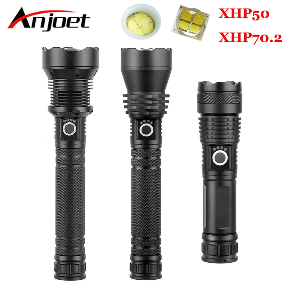

Anjoet XHP70.2 powerful led flashlight usb Zoom Tactical torch xhp50 18650 or 26650 Rechargeable battery hand light Camping