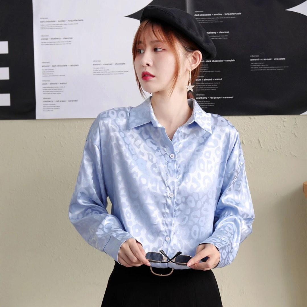 YOMING Ready Stock Women Fashionable Solid Color Shirt Single-breasted Ladies Blouse