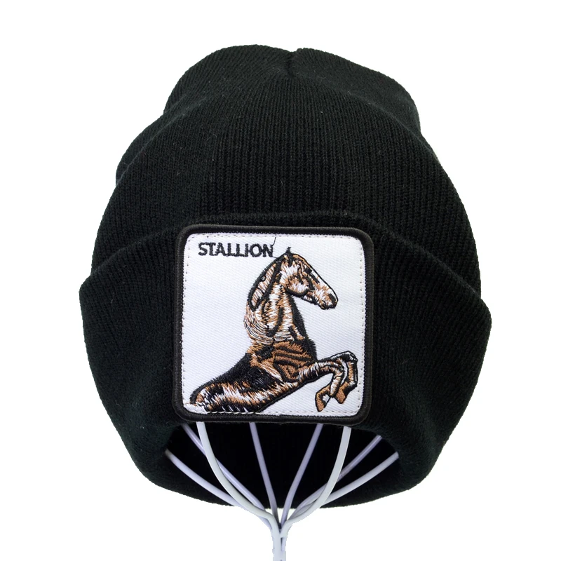 Модная Вязаная Шапка бини для мужчин и женщин Зимняя с вышивкой в виде животных