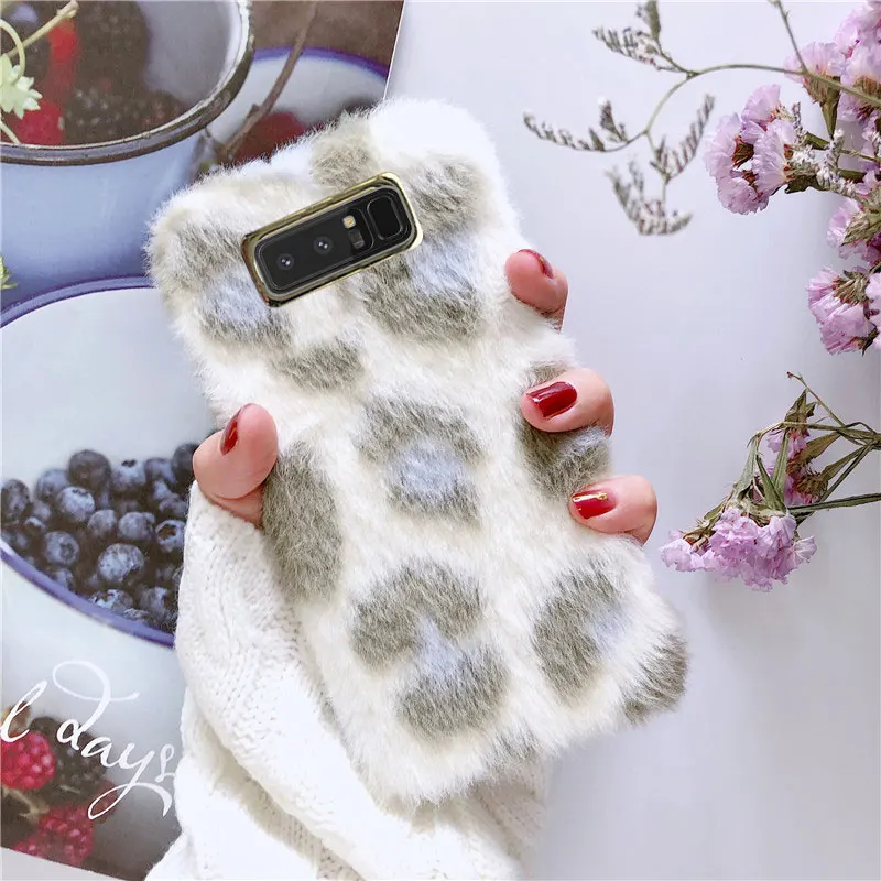 Теплый плюшевый силиконовый чехол для Galaxy Note 8 9 из кроличьего пушистого меха