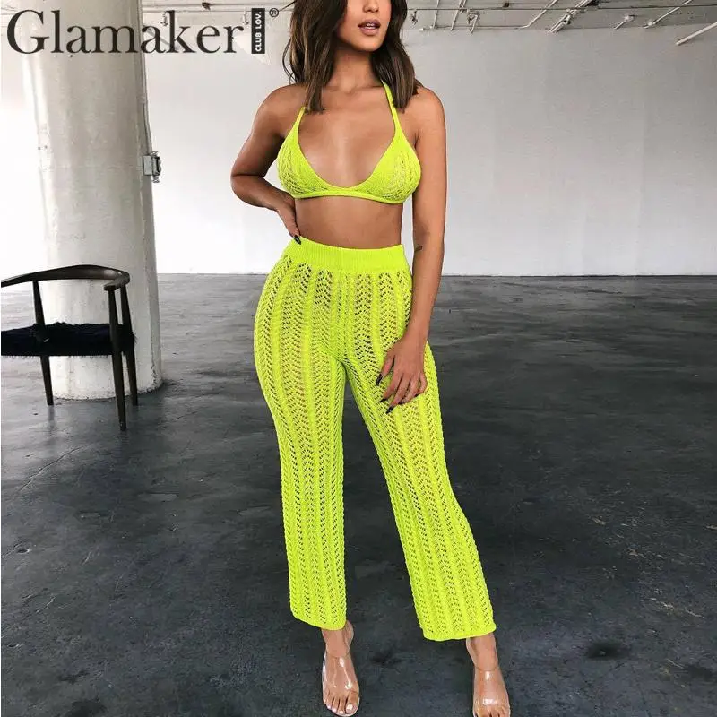 

Женский вязаный костюм-двойка без рукавов, с открытой спиной