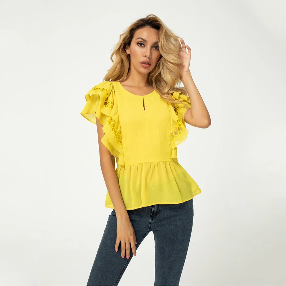 Летний дизайн 2020 новые женские рубашки двухслойный Топ с короткими рукавами и