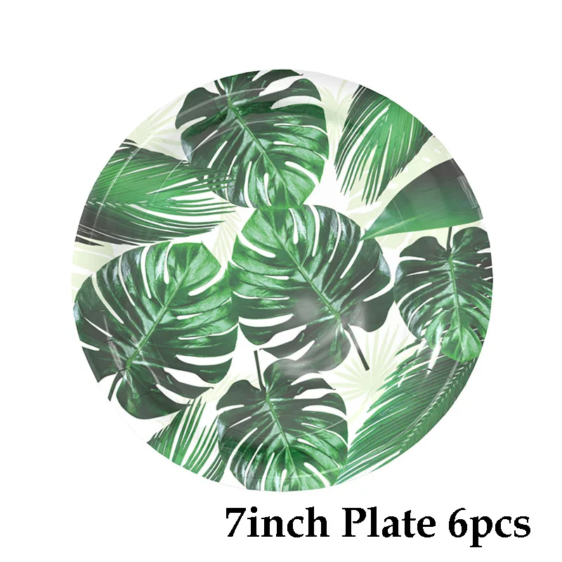 7inch plate 6pcs Гавайская одноразовая посуда с листьями для летней вечеринки бумажная тарелка салфетка для чашек тропический Свадебный день рождения, мероприятие, вечеринка - Цвет: 7inch plate 6pcs