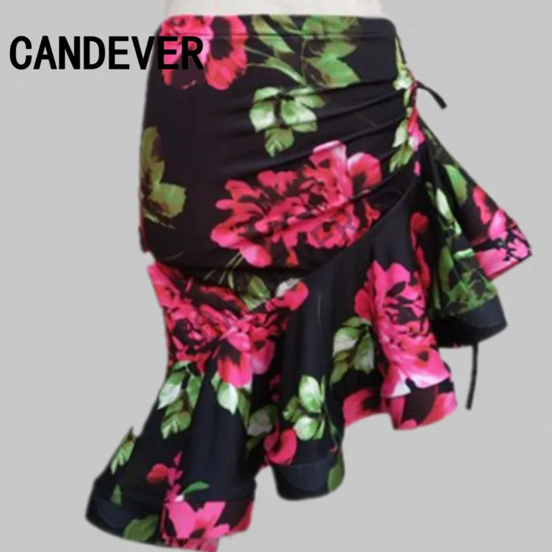 Женское платье для латиноамериканских танцев черное трикотажное с цветочной