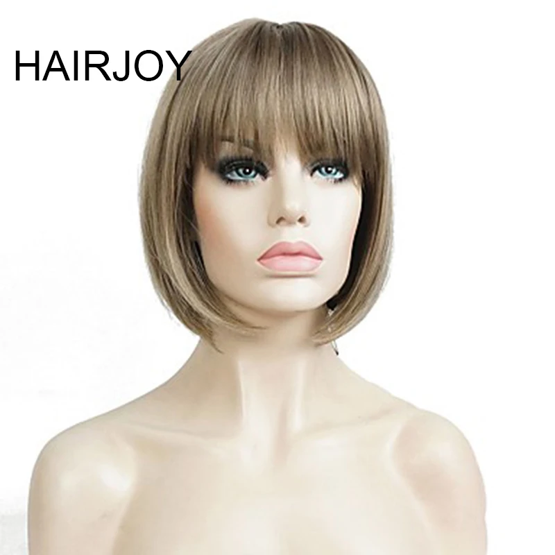 HAIRJOY женский парик из синтетических волос короткий прямой коричневый Боб Выделенные парики