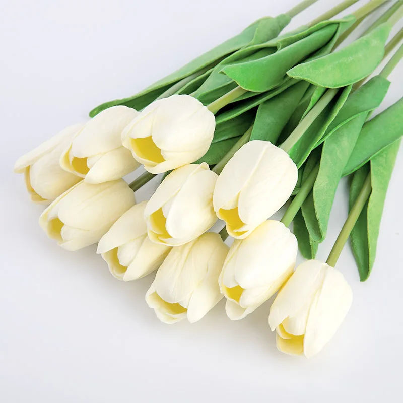 milk white 1 шт. искусственная кожа латексные тюльпаны искусственные цветы букет настоящий на ощупь тюльпан искусственные украшения мини для дома Свадебные украшения цветок - Цвет: milk white