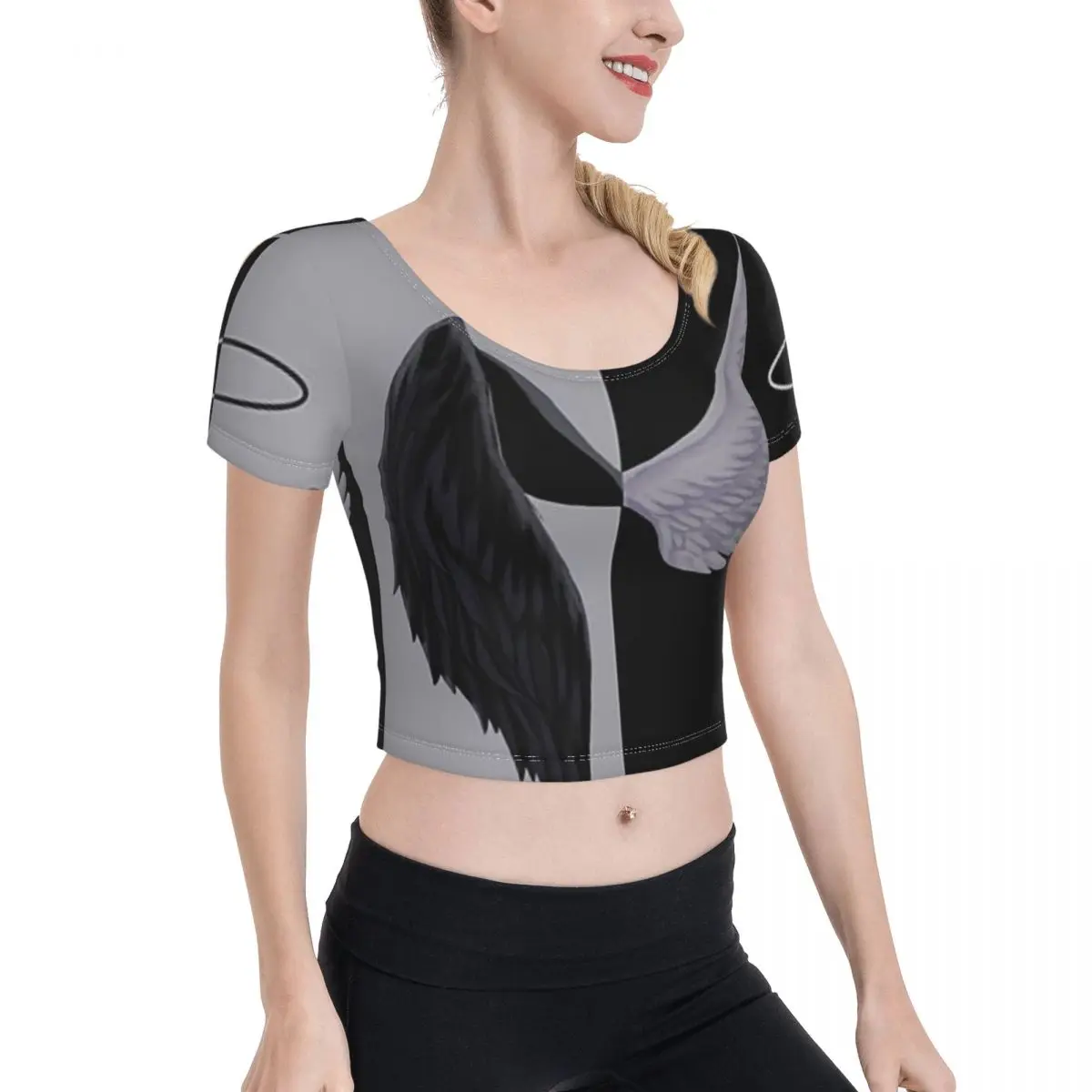 

Korean TV novelty Print Tees 90s Women Crop Top Devil Lucifers Summer Tight Tees Tops Streetwear