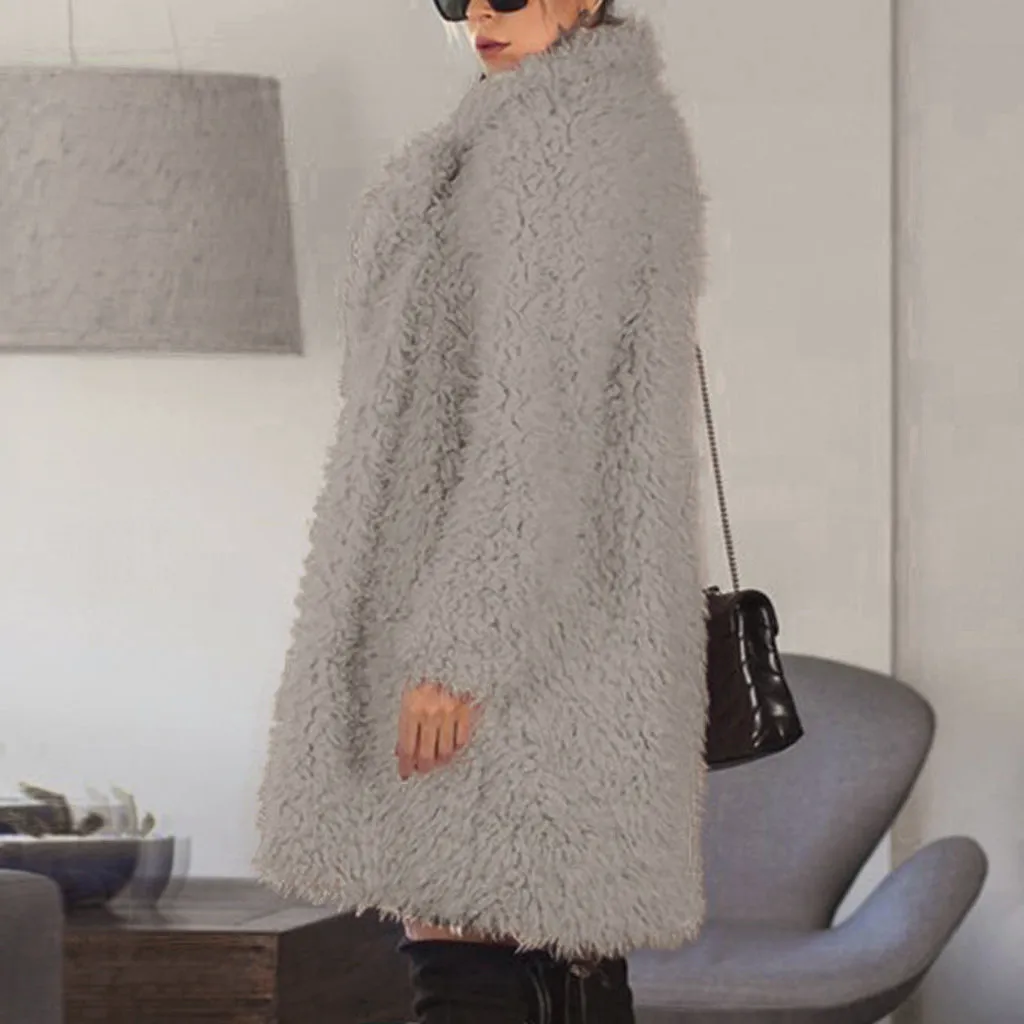 Faux Fur Coat Plus Size Women Autumn Winter Fluffy Plush Coat Solid Lapel Long Sleeve Cardigan Coat Warm Soft Outwear