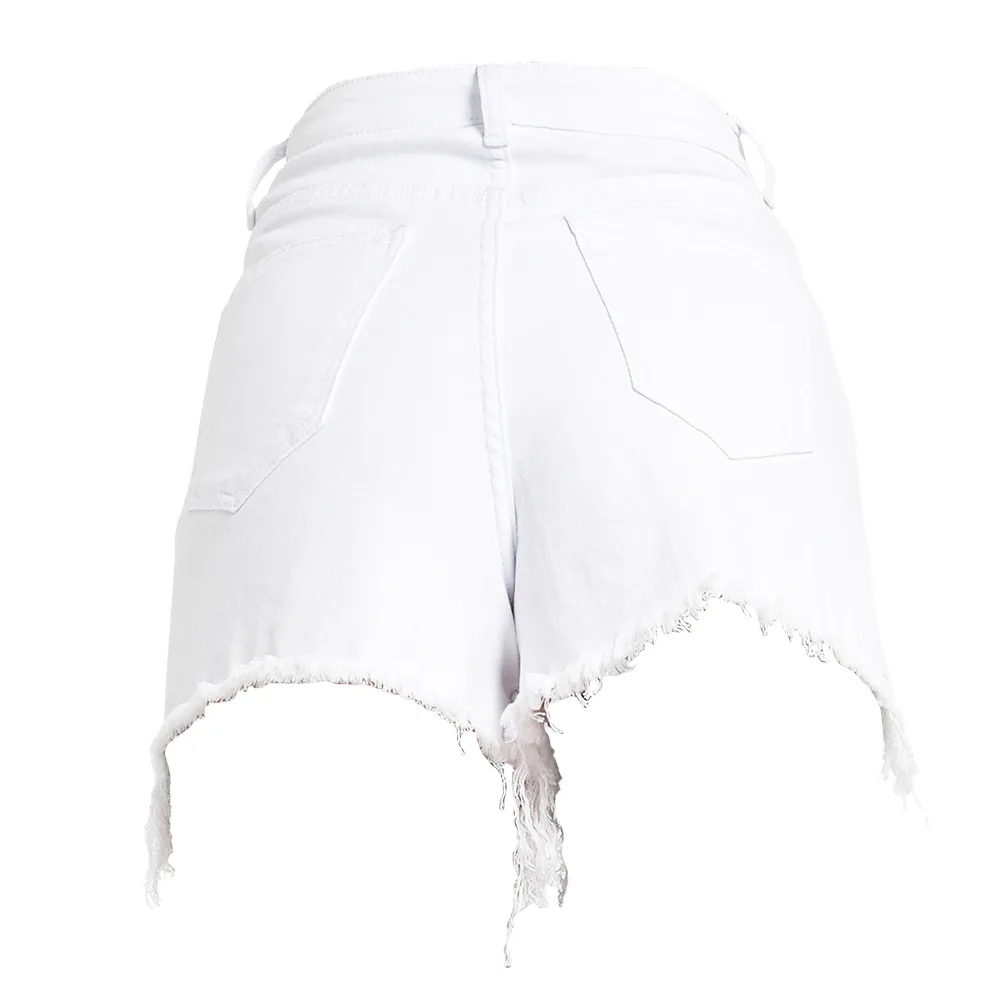 

White High Waist Denim Shorts Women Ripped Hole Distressed Fringed Short Jeans Sexy Woman Hot Pants Summer Beach Short Pants