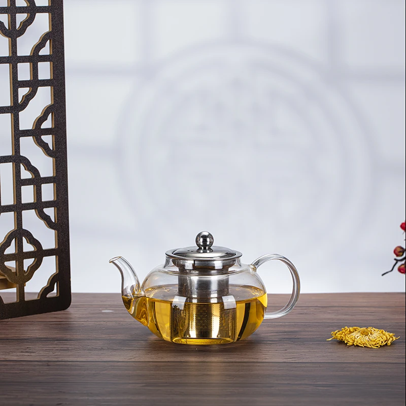 Чайник из боросиликатного стекла с ситечком нержавеющей стали 304 термостойкий