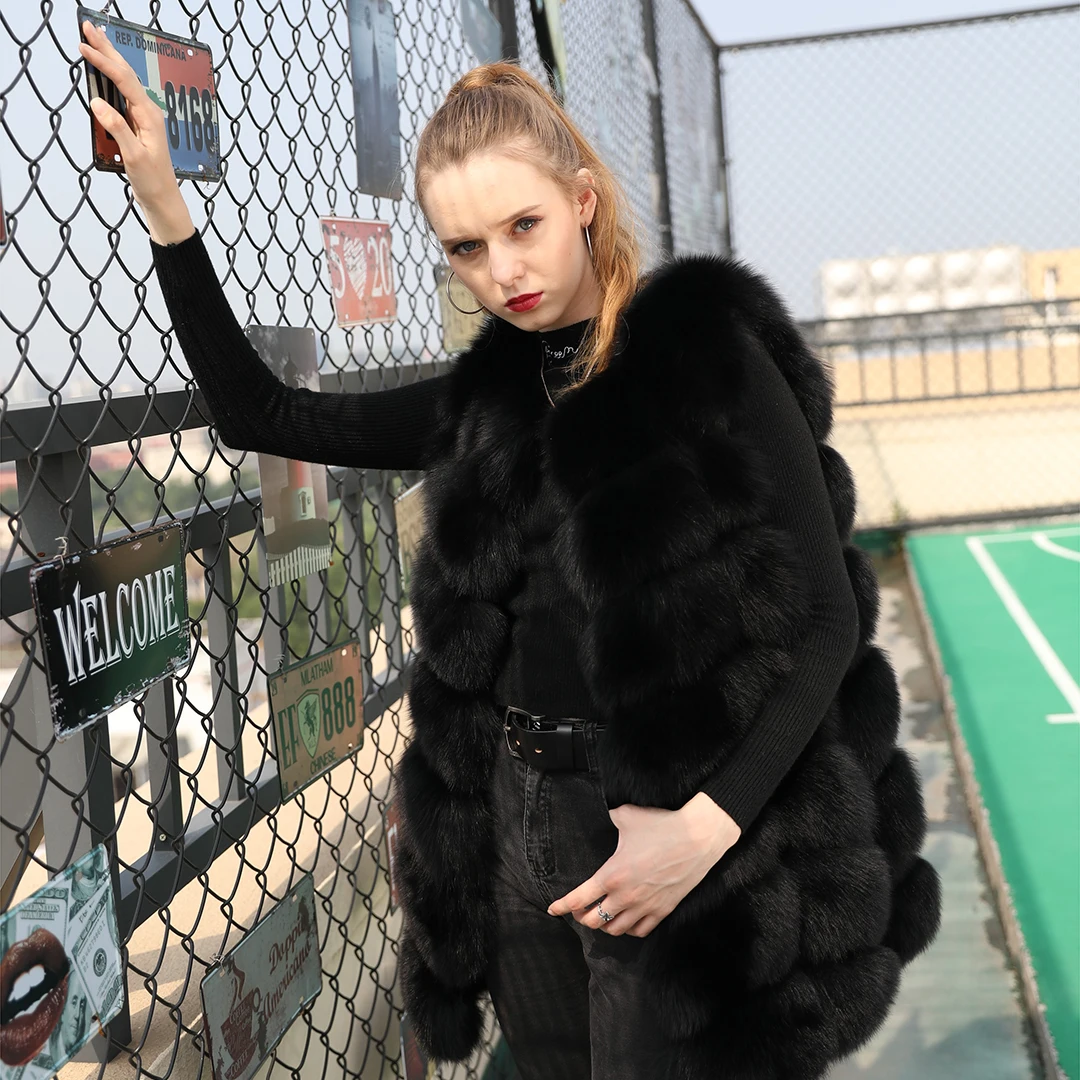 

Natural Fox Fur vest Sleeveless Women Real Fur Jackets Vest Winter Outerwear