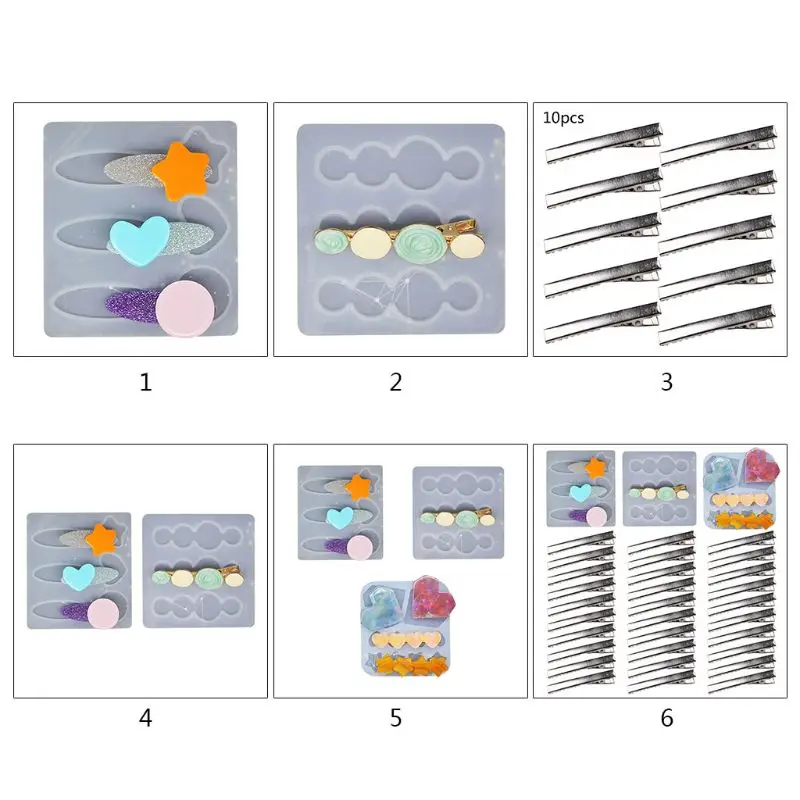 

Crystal Epoxy Resin Mold Hair Clip Barrette Casting Silicone Mould DIY Crafts Jewelry Hairpin Making Tools