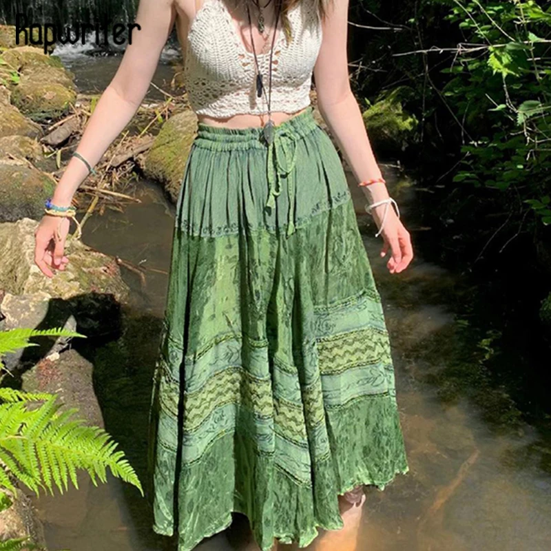 

Юбка-макси плиссированная трапециевидная в стиле Харадзюку, с заплатками