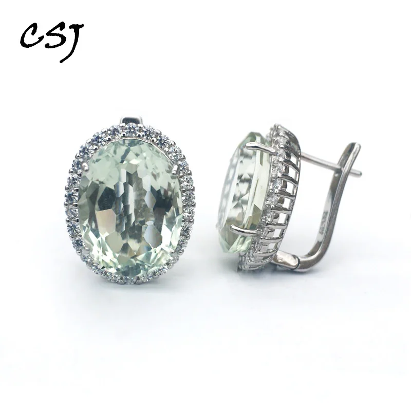 Пси большой камень 19.5ct натуральный зеленый аметист серьги стерлингового серебра 925 Овальный 12*16 мм ювелирных украшений для Для женщин леди вечерние подарок