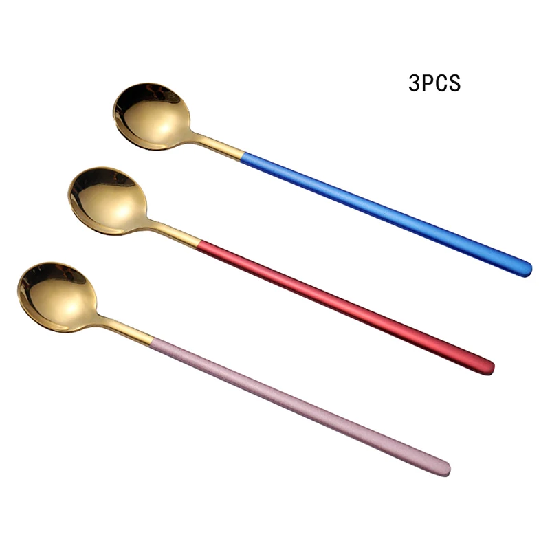 

3 шт. десертная ложка с длинной ручкой, ложка из нержавеющей стали для перемешивания чая, кофейные ложки, ложка для смешивания, ложка для моро...