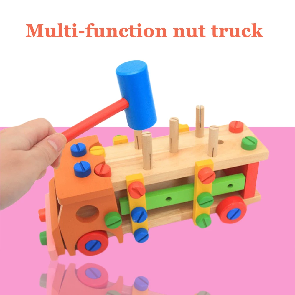 

Children's Building Block Assembly Toy Set Wooden Multifunctional Percussion Disassembly Nut Car Combination Educational Toy