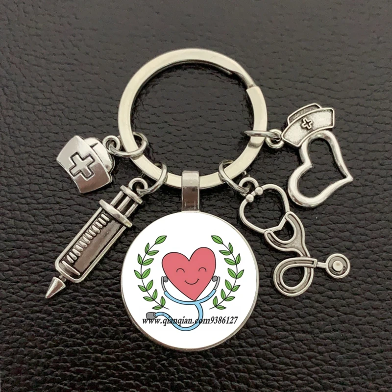 

New/high quality 1 piece nurse medical syringe stethoscope image keychain glass cabochon and glass dome key ring pendant gift.