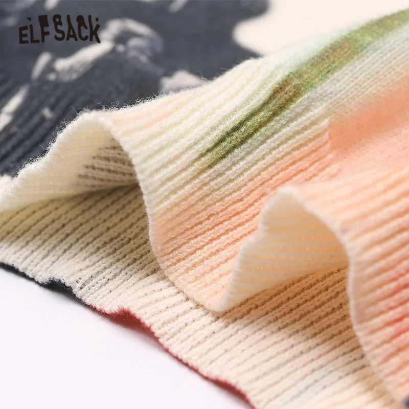 ELFSACK с рисунком, уличная одежда, вязаный пуловер, свитер, женские свитера, осень, корейский стиль, большие размеры, офисные женские базовые Топы