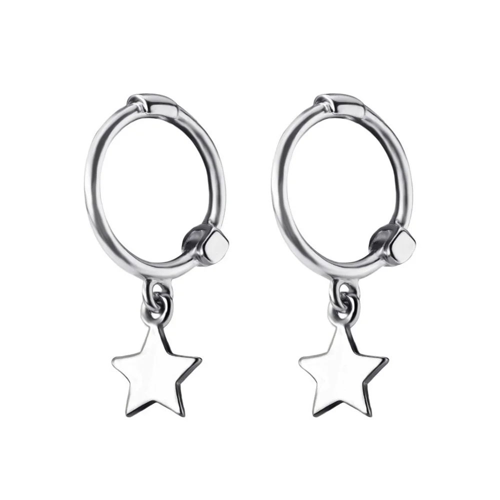 Trusta 925 Solid Sterling Silver Earrings Women Fashion Heart/Star Small Love Stud Ear Clip Jewelry Gift for Teen Girls DS904 - Окраска металла: Star Silver