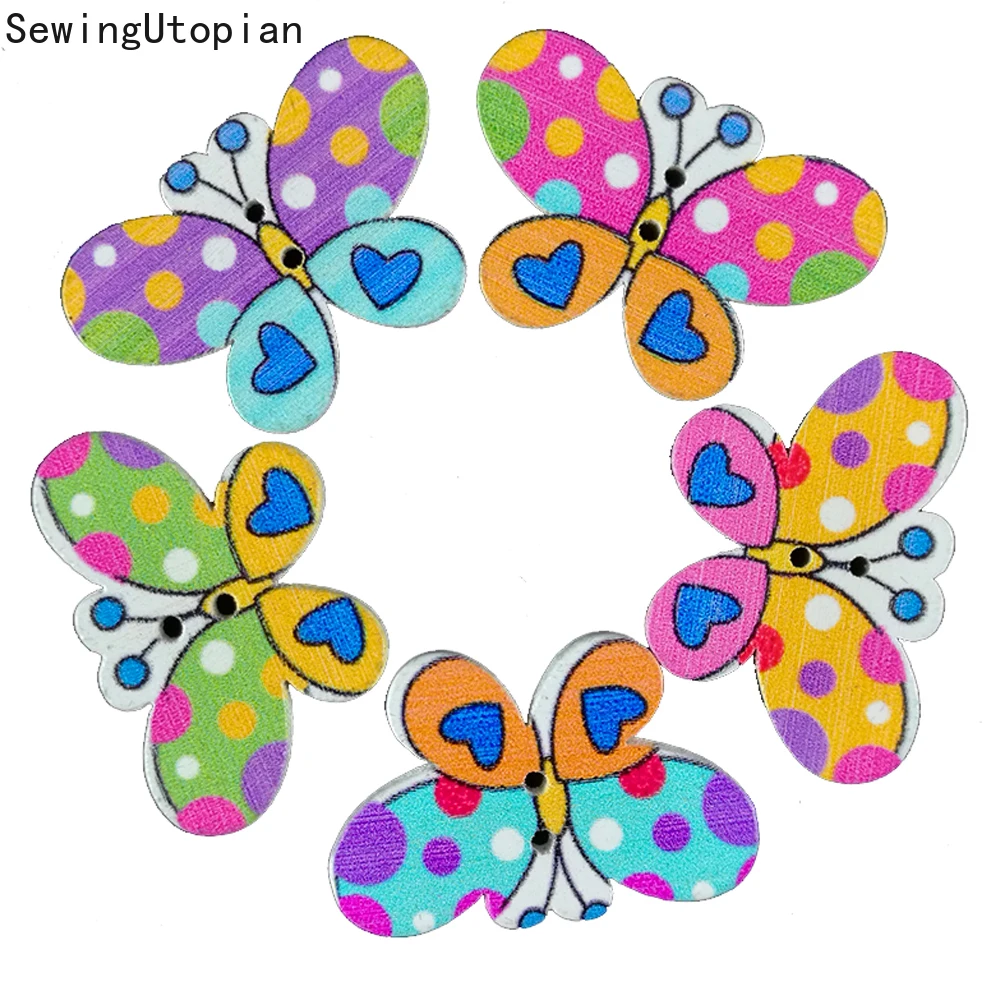 

50PCS 2 Hole Mixed Many Style Optional Butterfly Wood Buttons Clothing Home Sewing Scrapbooking Card Making DIY Wooden Button