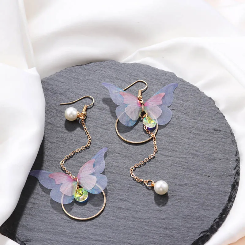 Корейские Ретро Асимметричные Серьги-бабочки Длинные круглые серьги с крыльями