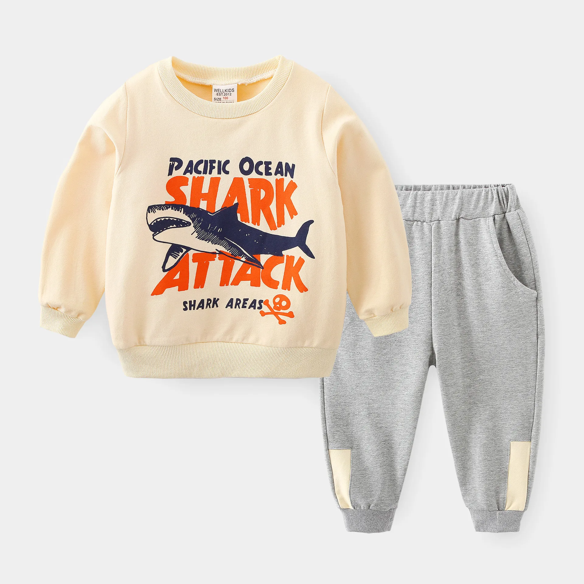 New 2020 Kids Autumn Winter Clothing Set Children Boys Cartoon Shark Print O-neck Pullover Hoodies Sweatshirt with Long Pants | Детская