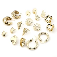 4 pcs zinc alloy flower geometry ear post stud earrings with loop gold color diy earring accessories jewelry findings earring