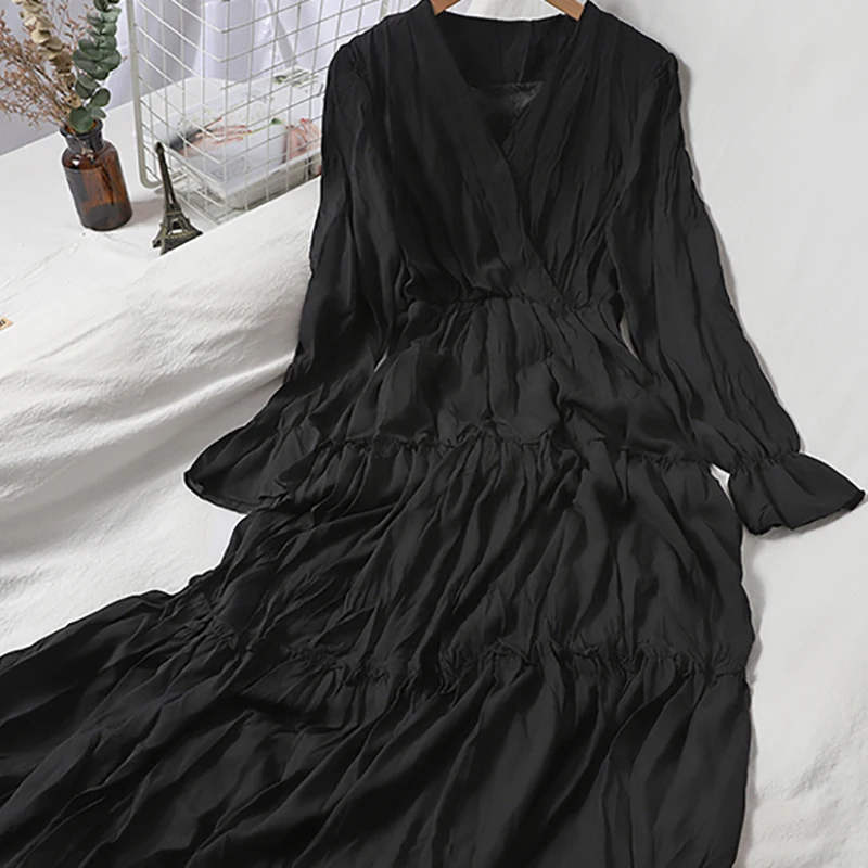 

Baldauren sexy Elastic High Waist Dresses Women Butterfly Sleeve V-Neck A-line Solid Pink White Clothes 2022 Spring Korean New