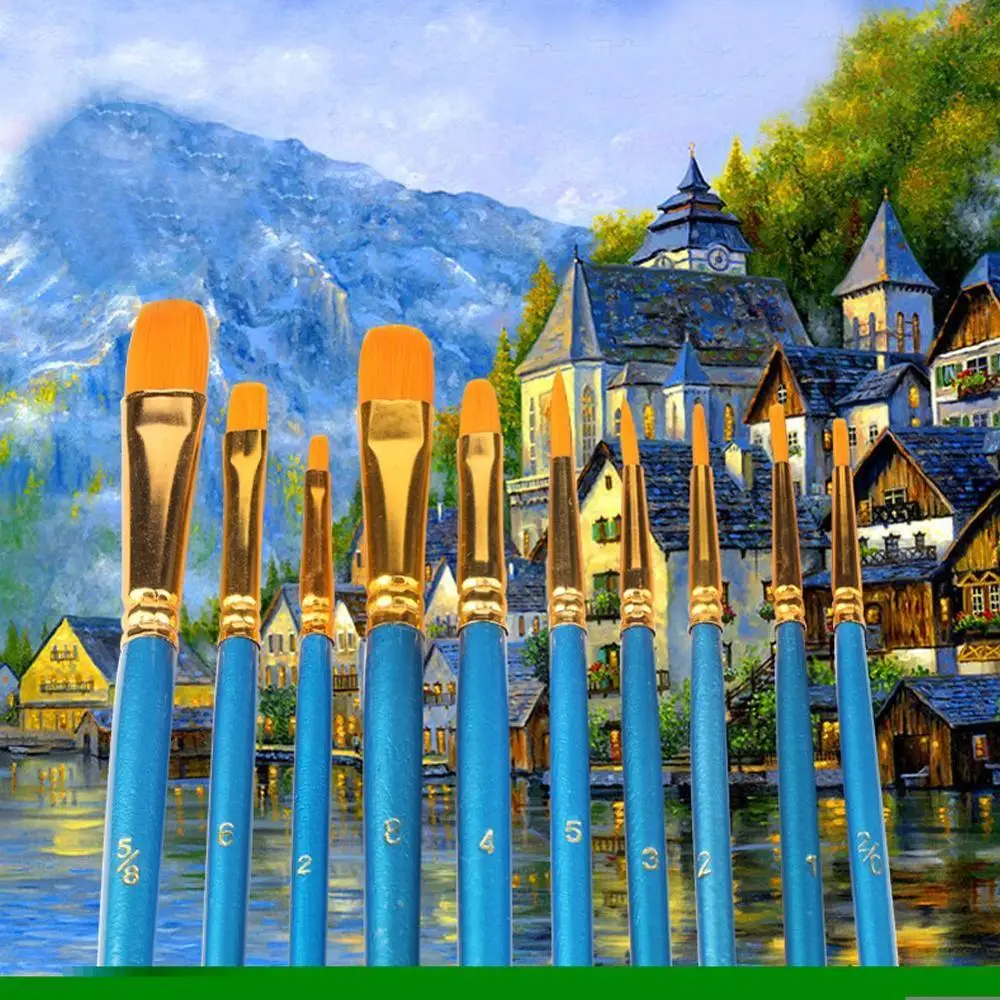 

10PCS Paint Brushes Set Nylon Hair Painting Brush Short Rod Oil Acrylic Brush Watercolor Pen Professional Art Supplies