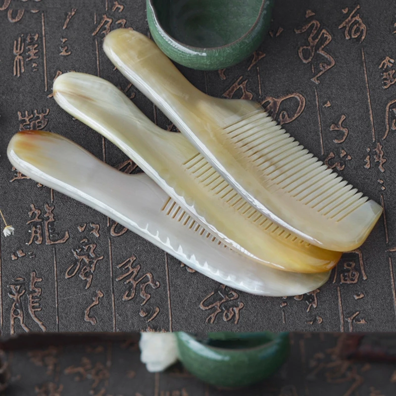 

Natural Ox Horn Comb Of Hair Thick And Round Boutique No Static Health Care Hair Brush Hairdressing Comb For Hair 17cm G0111