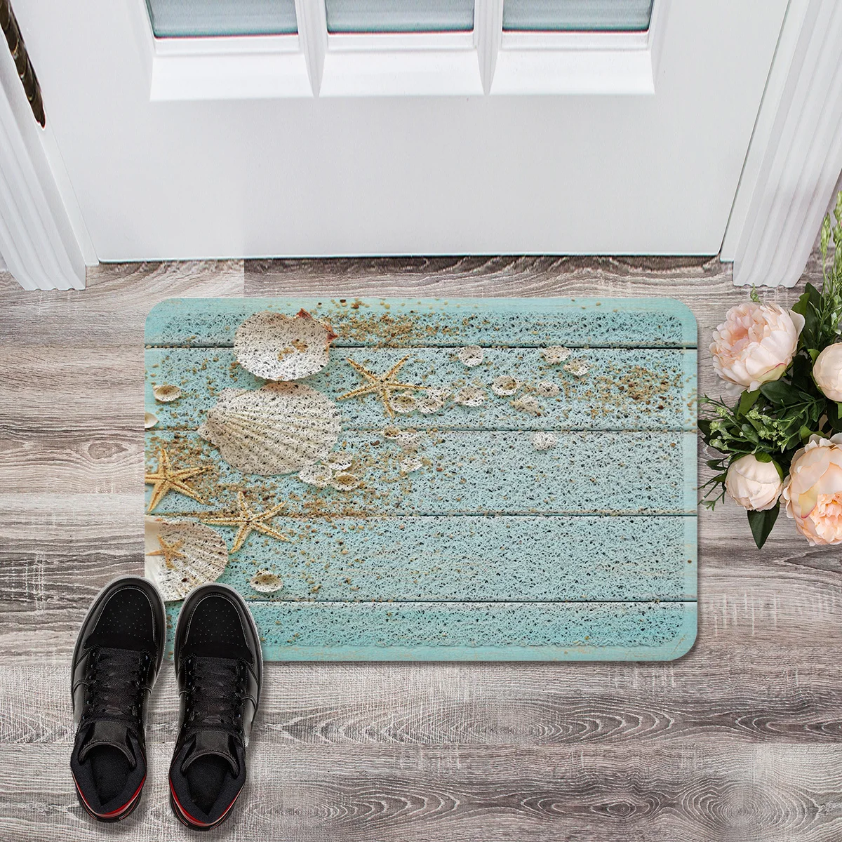 Деревянная доска с синими морскими звездами раковина для ванны душа зоны бегуны