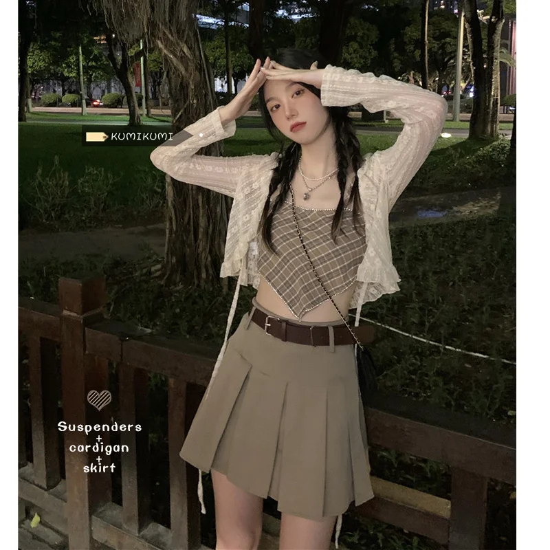 Лидер продаж модный костюм для девочек Летний милый короткий жилет на бретелях