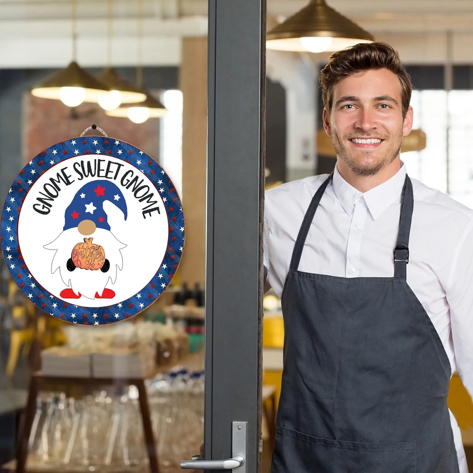 

Gnome Doll Door Hanger Seasonal Welcome Sign with Interchangeable Holiday Pieces for Front Door Handmade Porch Hanging