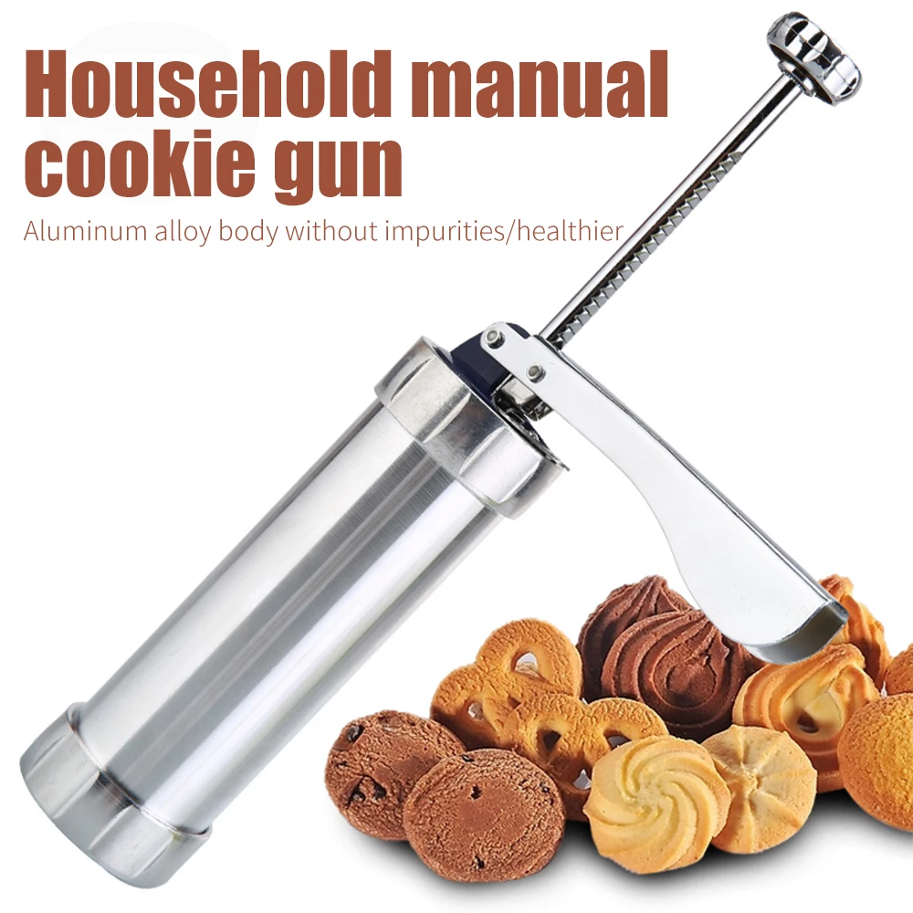 Cookie Press Kit Gun Machine Stainless Steel Biscuit Making Cake Decoration Tool 20 Molds and 4 Pastry Piping Nozzles |