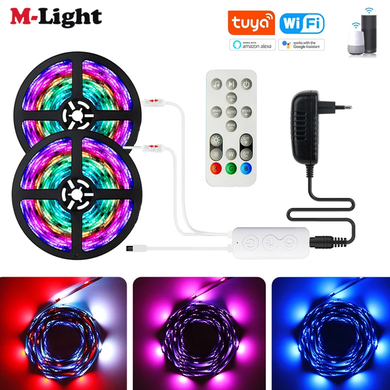 

Tuya Wifi Dream color WS2811 LED Strip Kit RGB Led Strip Light w/Remote Music Sync 5050 Addressable Digital LED tape Backlight