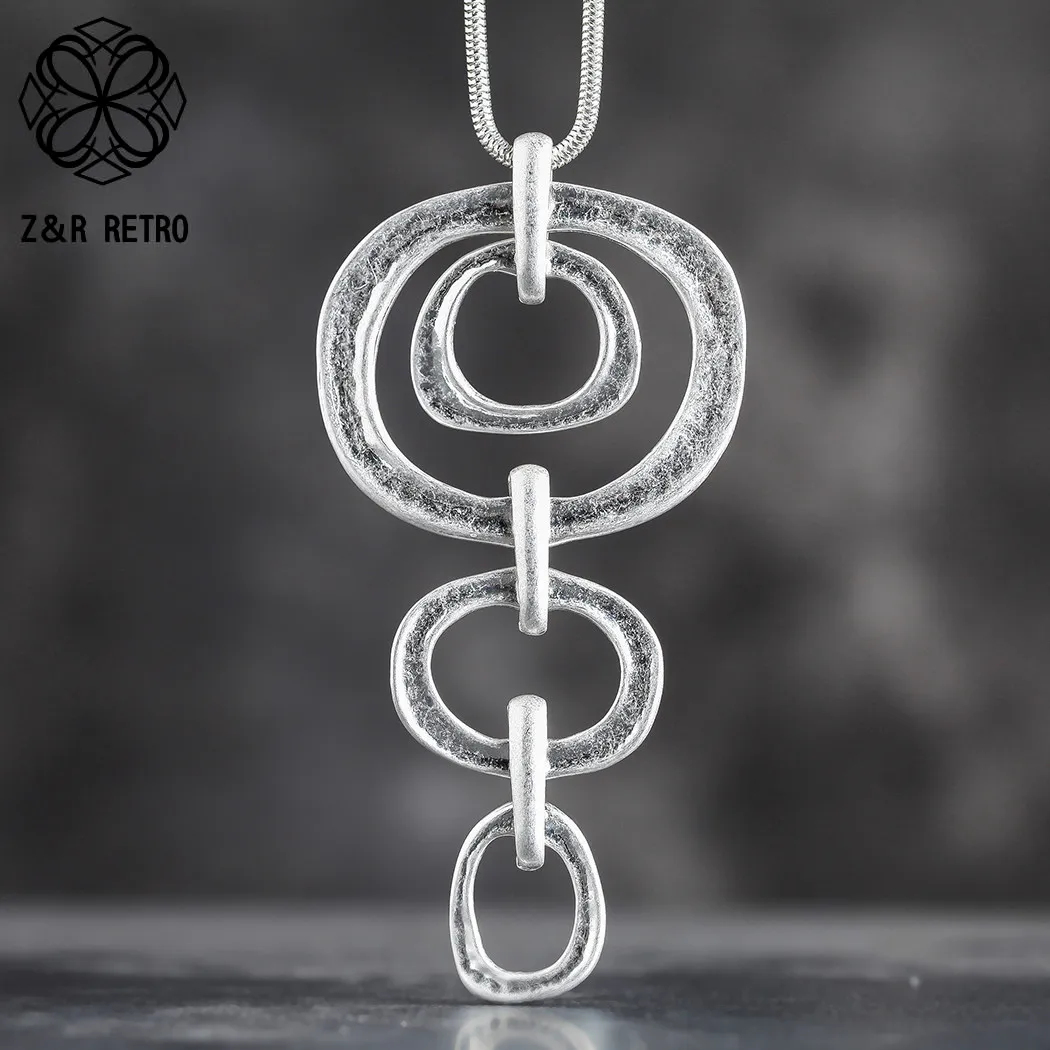 

Trend Necklace Silver Color Circles Long Pendants Jewelry For Women Chains Unicorn Antique Accessories Birthday Gift To Friends