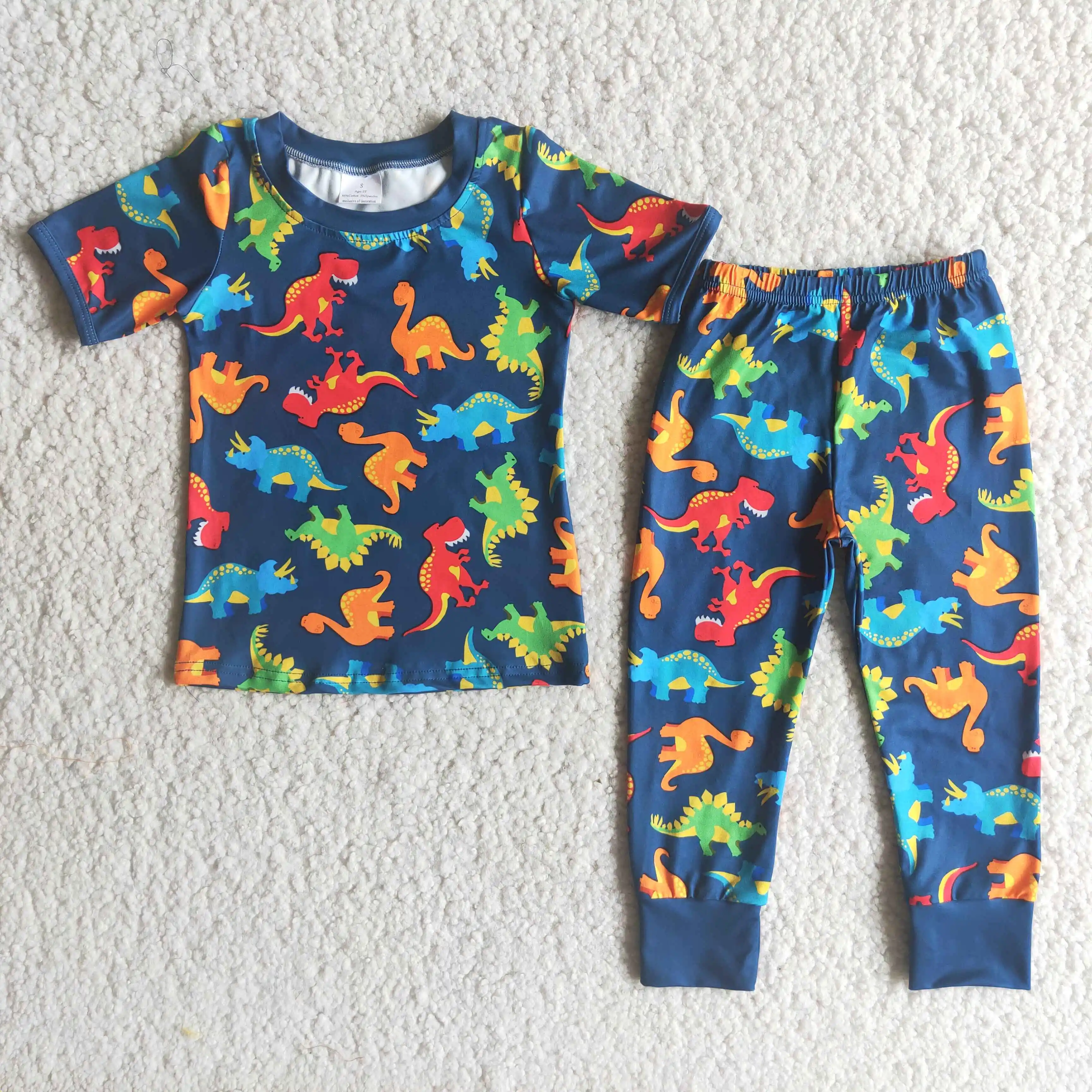

Children's baby boy new product autumn summer short-sleeved trousers color dinosaur print high-quality suit
