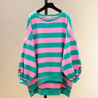 plus sized 6xl 110kg spring sweatshirts long sleeve stripped loose large hearted pullover shirts tops sweet sweatshir