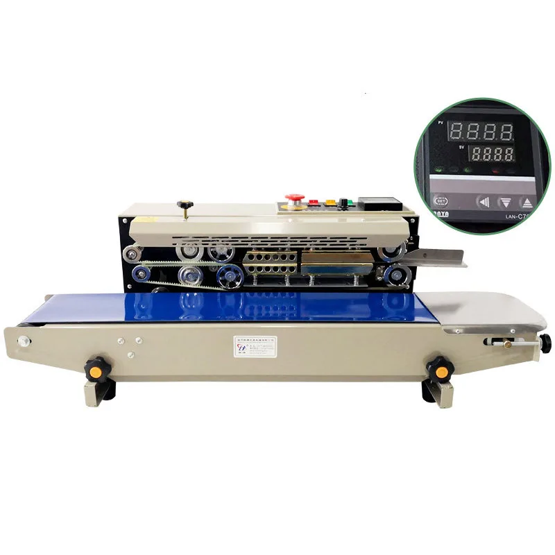 

FR-900 Horizontal Continuous Band Sealer Printable Date Film Bag Automatic Heat Sealing Machine Food Sealer