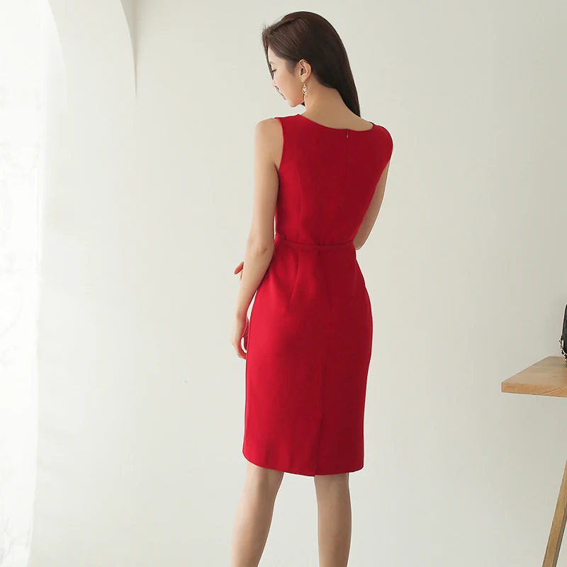 

COIGARSAM Fashion Women dress New Summer High Waist Dresses Red Apricot 2014