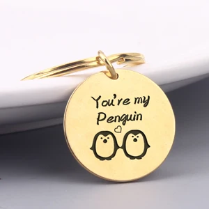 Gold Выгравированный You're Mmy penguin прекрасные цепочки для ключей Gifs для пар, брелоки для влюбленных, ювелирные изделия, модный держатель для ключей, брелок для ключей - Цвет: Gold