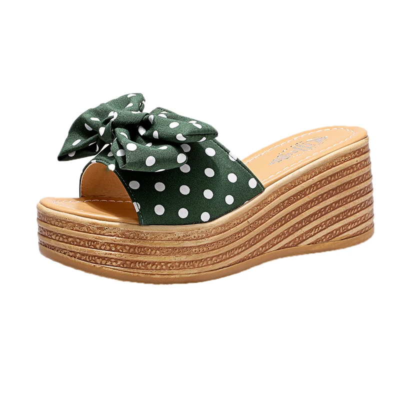 

Shoes Women Butterfly-Knot Slippers Casual Lady Pantofle Heeled Mules On A Wedge Slides Platform Soft Luxury Girl 2021 High Fas