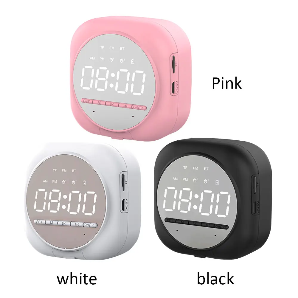 

Multifunction Alarm Clock Bluetooth Speaker With FM Radio LED Snooze Wireless Subwoofer Music Player Table Clock Phone Stand