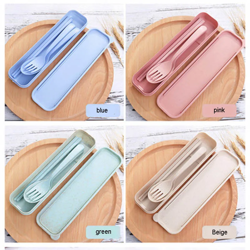 

Столовые приборы из трех предметов, вилка и ложка из пшеничной соломы, портативные маленькие подарки для путешествий и отдыха на открытом в...