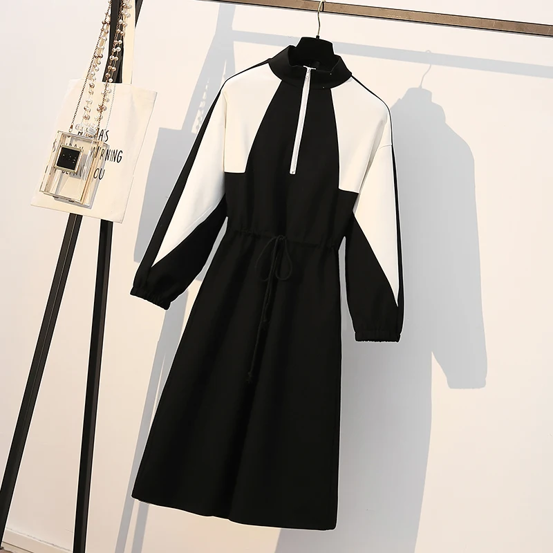 Женское платье свитшот на молнии с воротником стойкой и длинным рукавом|Женские