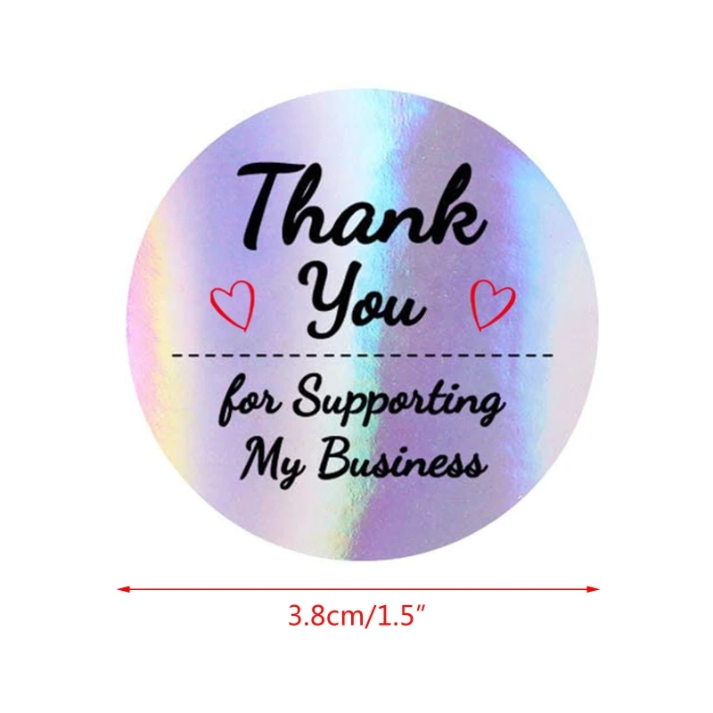 

500Pcs 1.5 Inch Thank You for Supporting My Business Stickers Roll Holographic Rainbow Round Adhesive Label DIY Supplies
