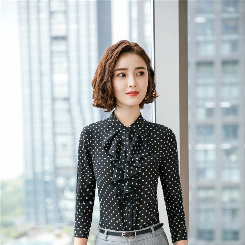 Блузка женская шифоновая с длинным рукавом деловая одежда для работы Униформа