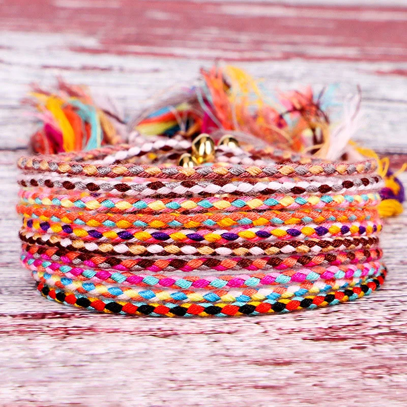 

Simple Woven Cotton Rope Lucky Tibetan String Bracelets Pray Yoga Handmade Pure Color Chic Tassel Bracelet For Men Women
