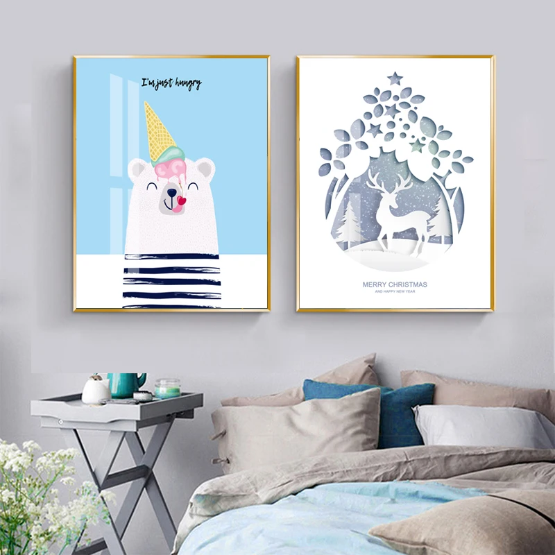 

Cartoon Animals Canvas Painting Pink Bunny Wall Art Decoration Poster and Print Living Room Child Bedroom Picture Home Decor