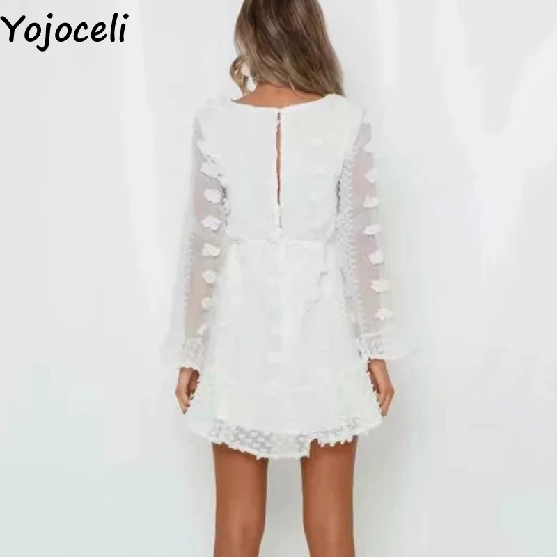 Элегантное Белое Кружевное осеннее платье Yojoceli женское повседневное короткое